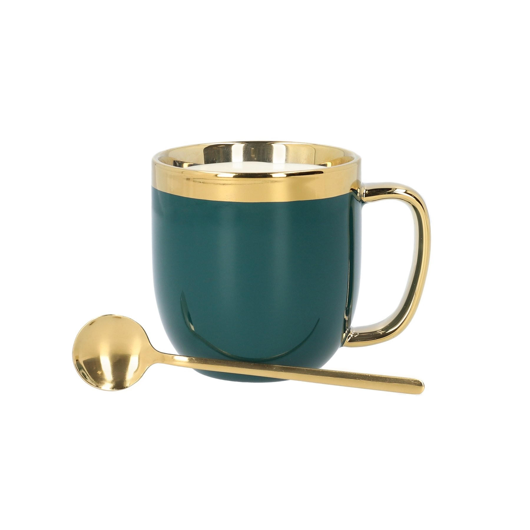 BECHER Sinnes Smaragd mit Löffel 0,28 l 6er-Set - Smaragdgrün, Keramik (0.28L) - Homla