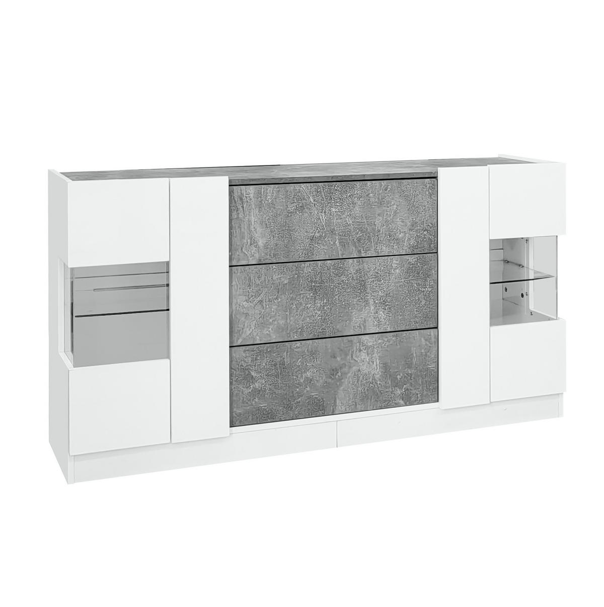 SIDEBOARD mit LED-Beleuchtung 140 x 35 x 75 cm Weiß Marmorlook - Weiß, Glas (140/75/35cm) - Meubliv