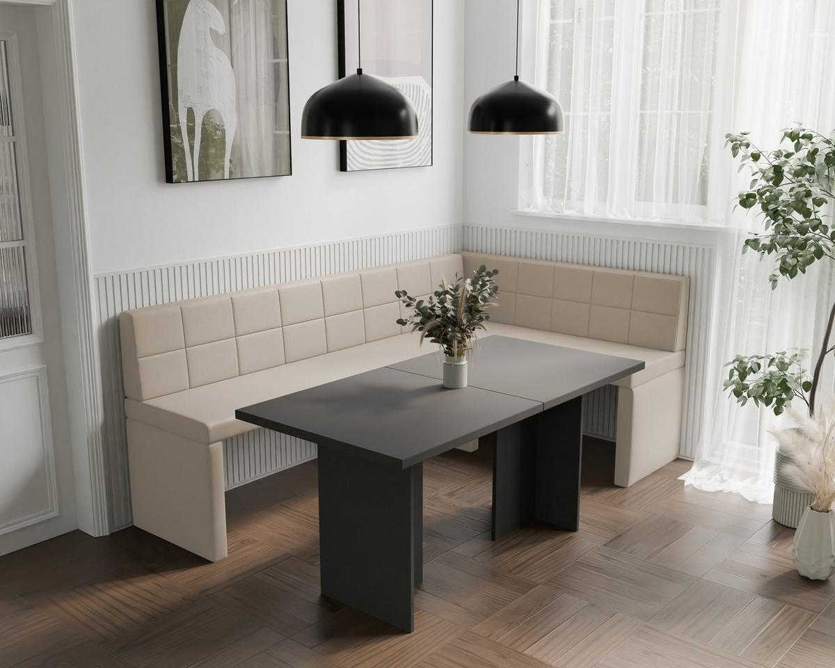 ECKBANK rechts MELVIN Kunstleder, 142/196 cm Beige - Beige, Holz/Kunststoff (142/196cm) - Idohome