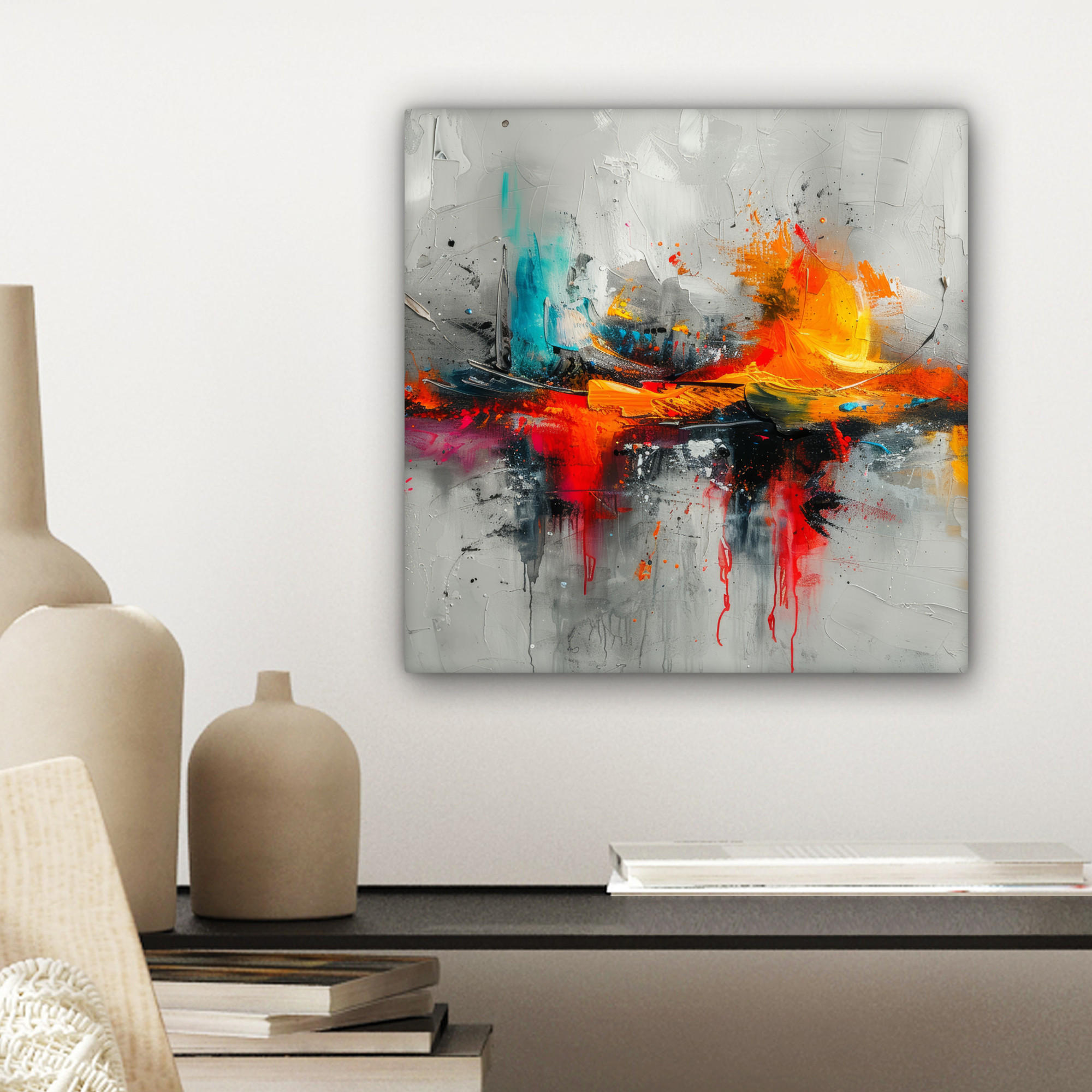 LEINWANDBILD Moderne Kunst - Orange - Grau - Abstrakt 20x20 cm - Hellgrau, Textil (20/20cm) - MuchoWow