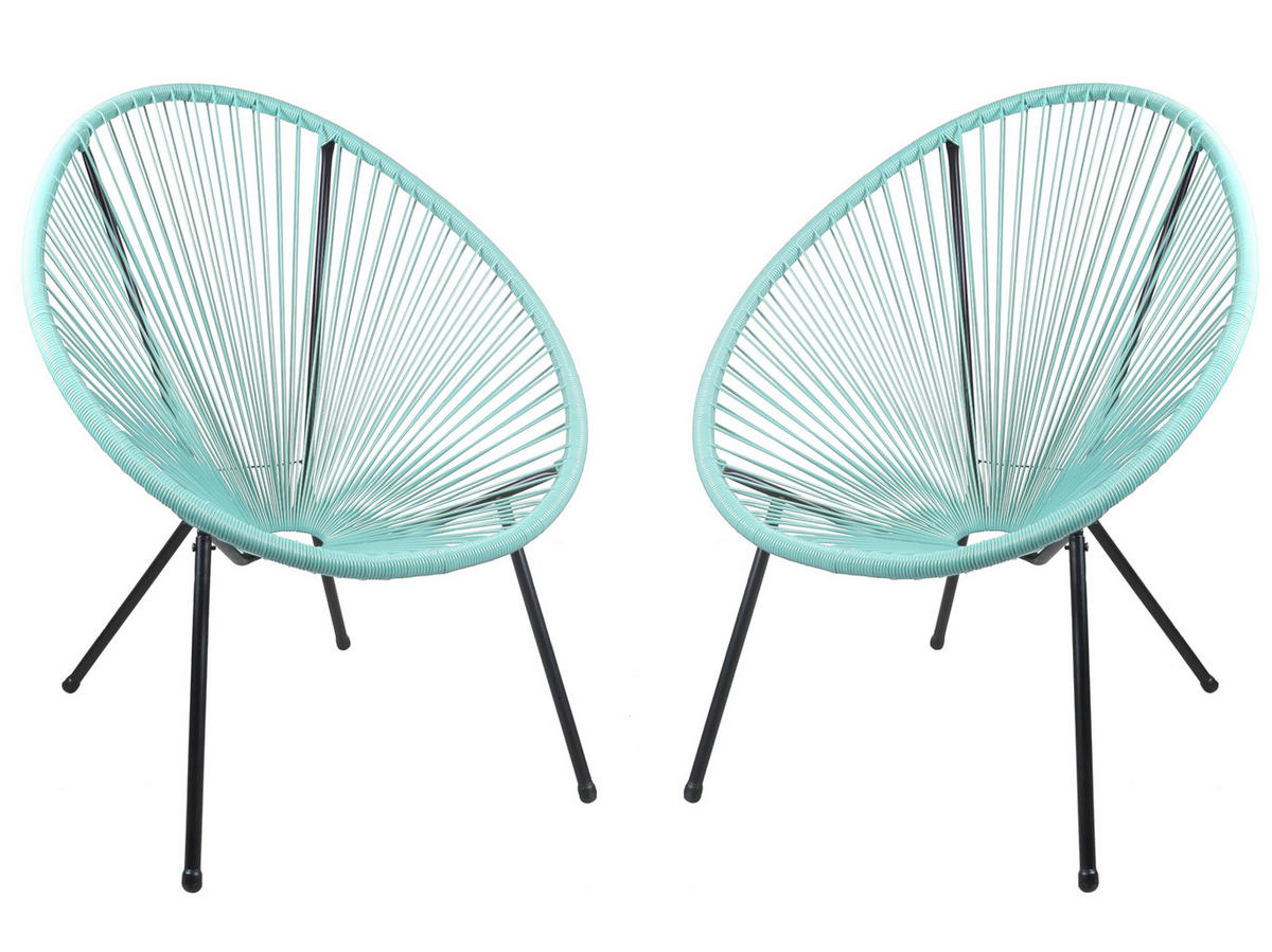 GARTENSTUHL 2er Set Sven Kunstgeflecht mint Relaxsessel - Mintgrün, Kunststoff (73/93/73cm) - DELUKE