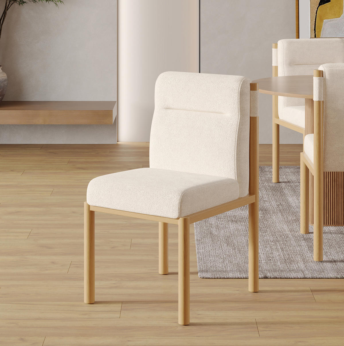 ESSZIMMERSTUHL 4er-Set gepolstert Sherpa Beige Eichenholz-Optik - Beige, Holz (52/80.5/46.1cm) - Meubliv