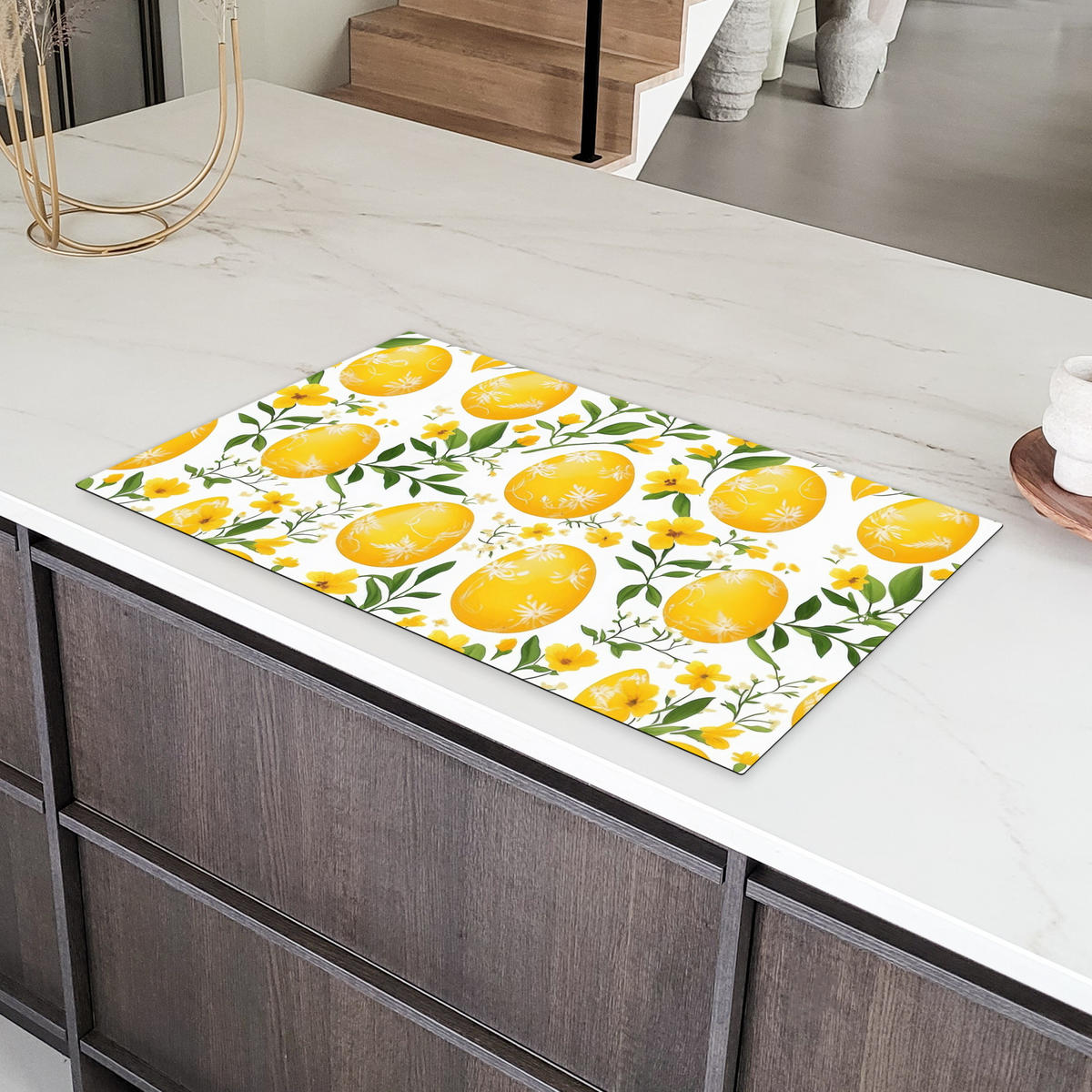 HERDABDECKPLATTE Blumen - Ostereier - Gelb Induktionsschutz 91.6x52.7 cm - Gelb, Kunststoff (91.6/52.7/0.2cm) - MuchoWow