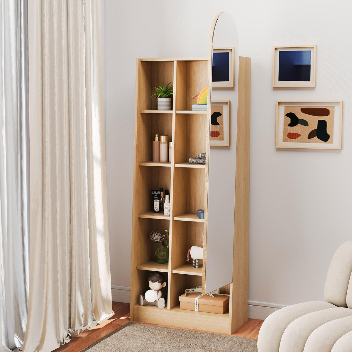 MEHRZWECKSCHRANK 60/28/165cm Hochschrank mit Spiegel,Schuhschrank,verstellbar,Naturfarben - Naturfarben, Metall (60/164.5/28cm) - LVHOM