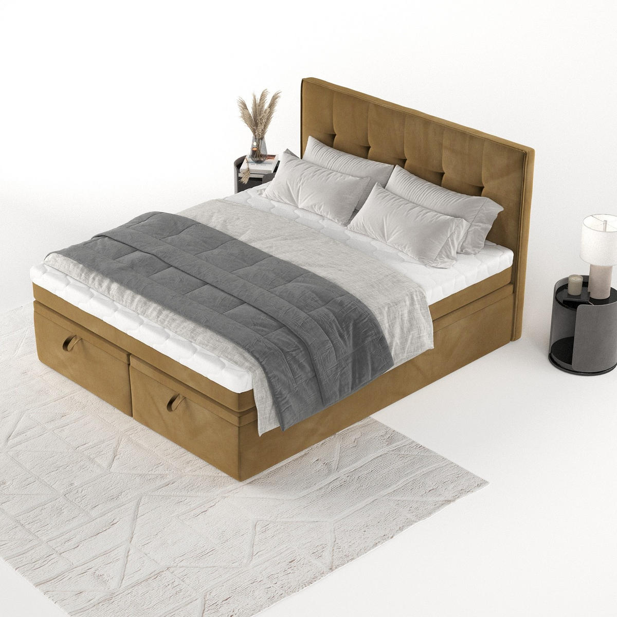 BOXBETT Arivo 160/200 cm Honiggelb im Kronos Stoff - Schwarz/Honig, Holz/Holzwerkstoff (160/200cm) - AltaBeds