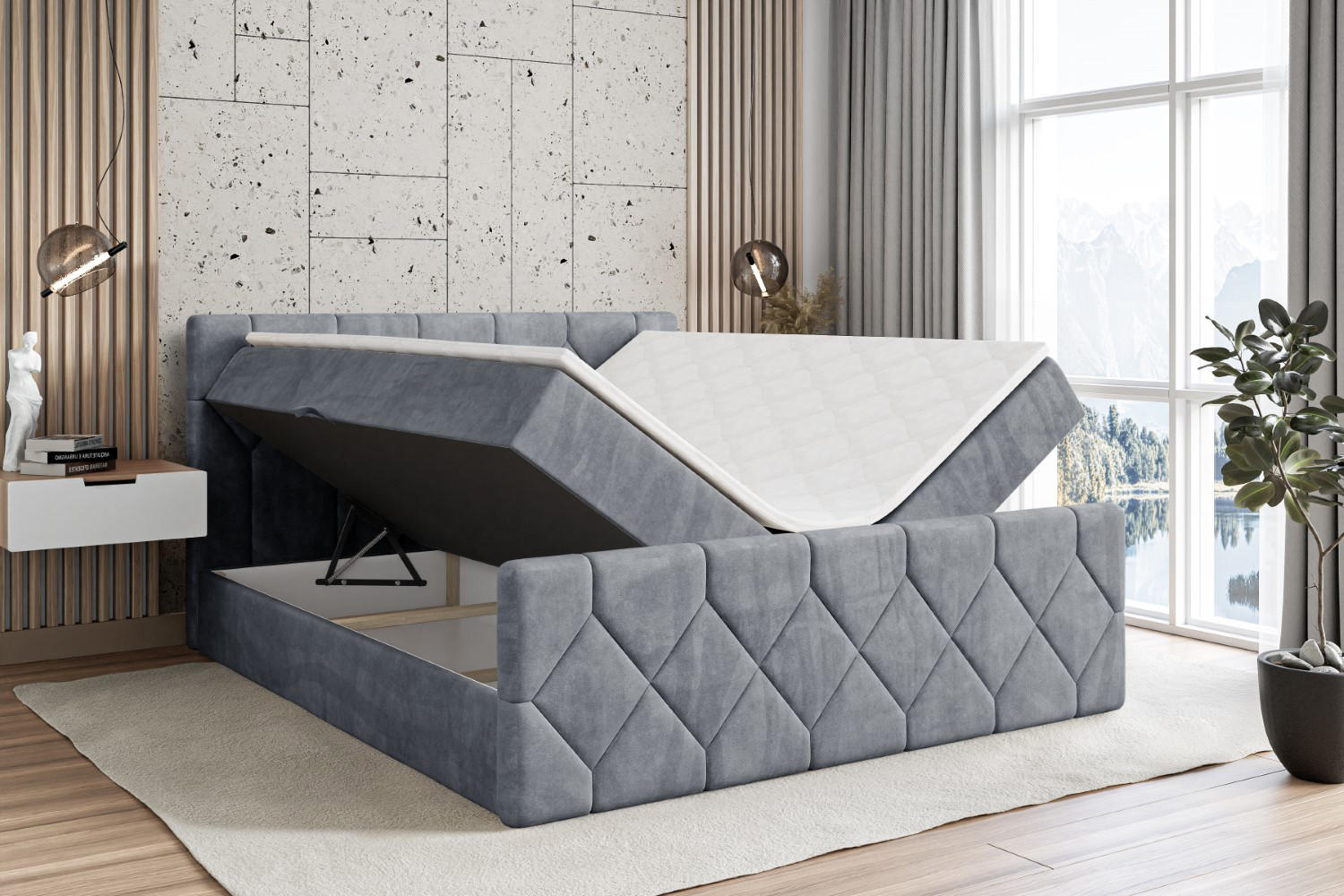 Thumbnail - Altdecor Boxbett, Grau, Holzwerkstoff, Höhe ca. 20 cm, 140x200 cm, Schlafzimmer, Betten, Boxspringbetten