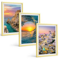 BILDER SET 3er Set - 40x60 cm Goldrahmen - Meereswellen, weiße Häuser, Santorini - Goldfarben, Kunststoff (40/60cm) - TULUP