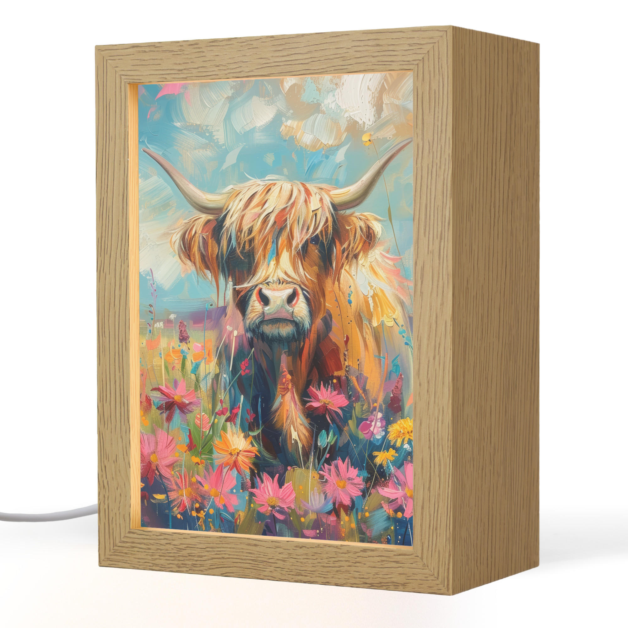 STOLNÍ LAMPA Skotský horal - Příroda - Barevné - Květiny 15x20 cm - bordeaux, kompozitní dřevo (8/15/20cm) - OnlyWow