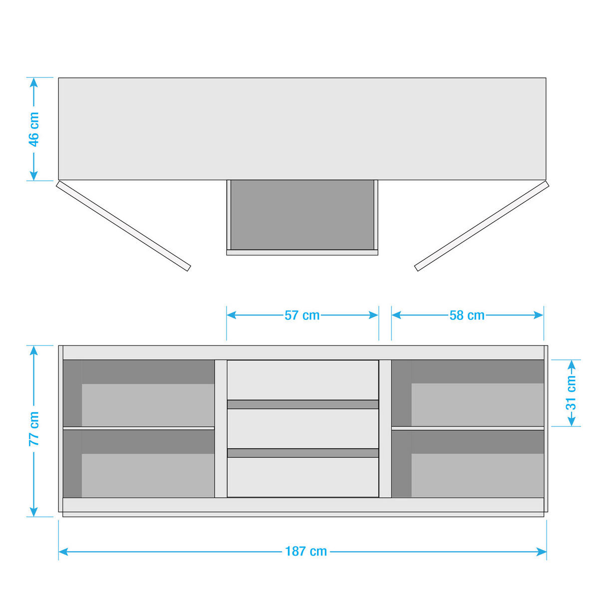 SIDEBOARD - Sheesham massiv - Braun, Holz/Metall (187/77/46cm) - home24