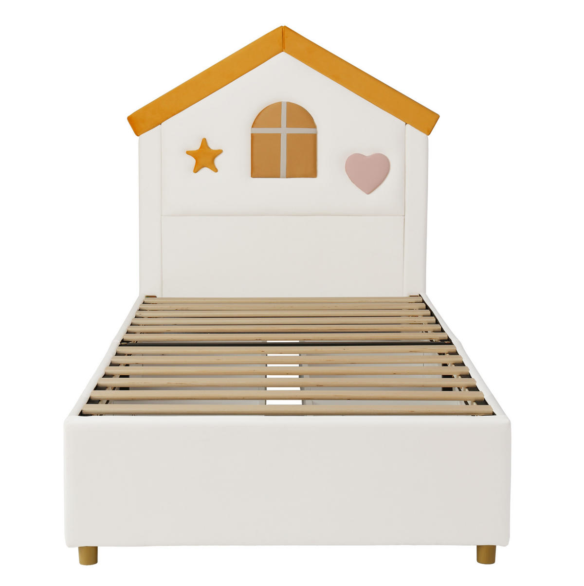 KINDER-POLSTERBETT 90x200 cm in Beige mit Hauskopfteil und 4 Schubladen - Beige, Textil (90/200cm) - IVMEU