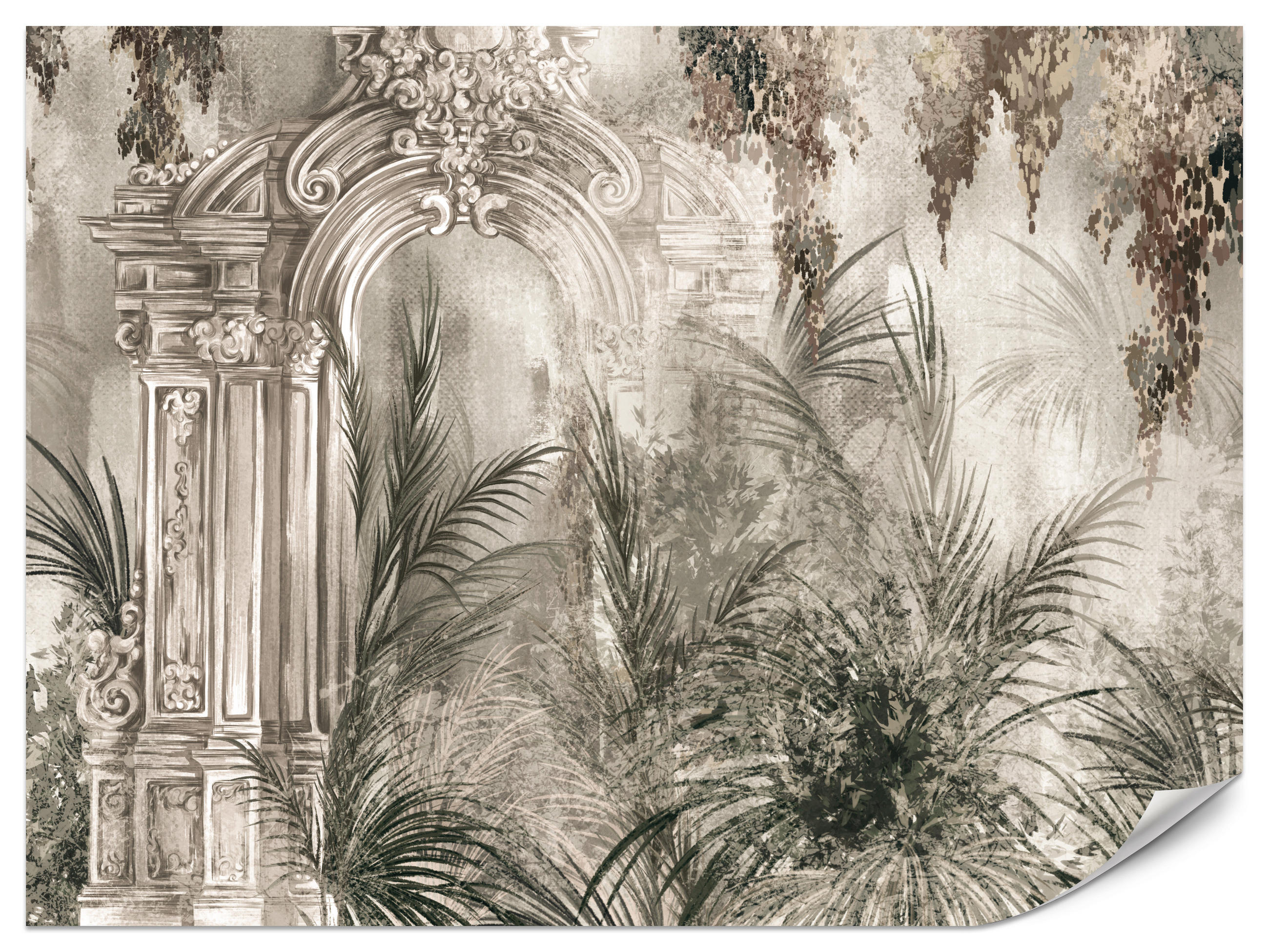 FOTOTAPETE für Wohnzimmer Kolumnen Tropen Pflanzen Palmen Natur 250x175 - Beige, Papier (250/175cm) - Muralo
