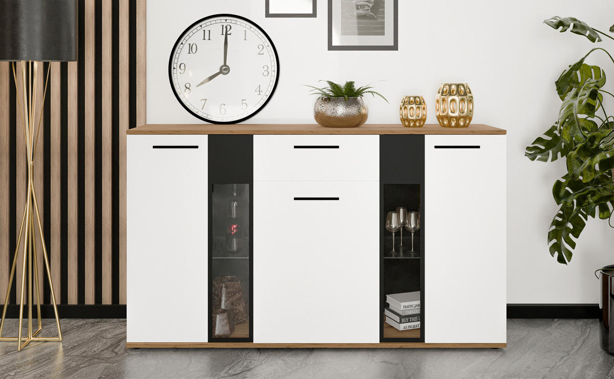 SIDEBOARD Formilo Artisan Eiche, Weiß Matt 140,4/80/40,2 cm – Kommode - Eiche Artisan/Weiß, Holzwerkstoff/Kunststoff (140/80/40cm) - AX Living