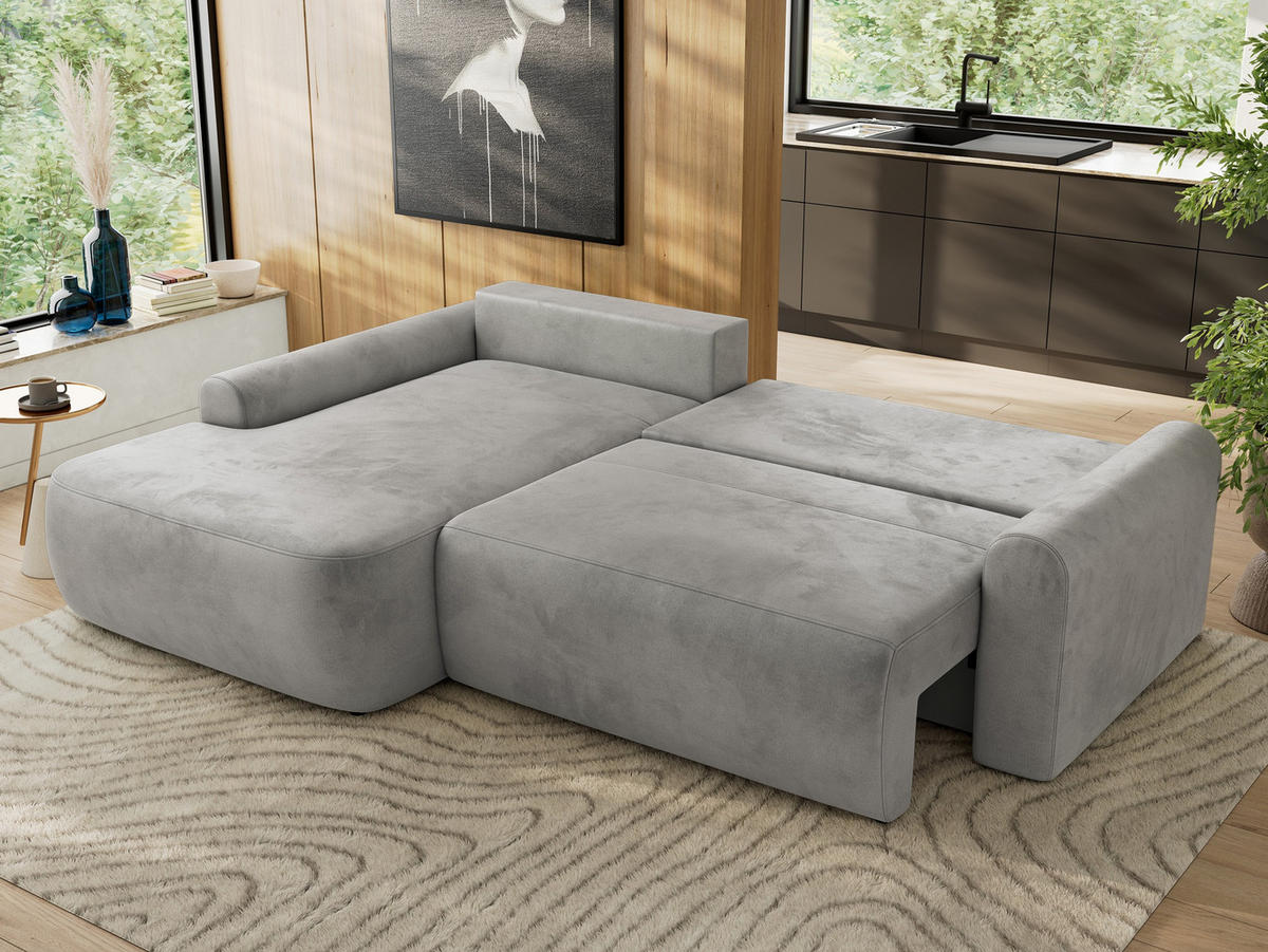 ECKSCHLAFSOFA CUBO L Hellgrau Velvet - links - Hellgrau/Schwarz, Kunststoff/Textil (273/187cm) - MKS