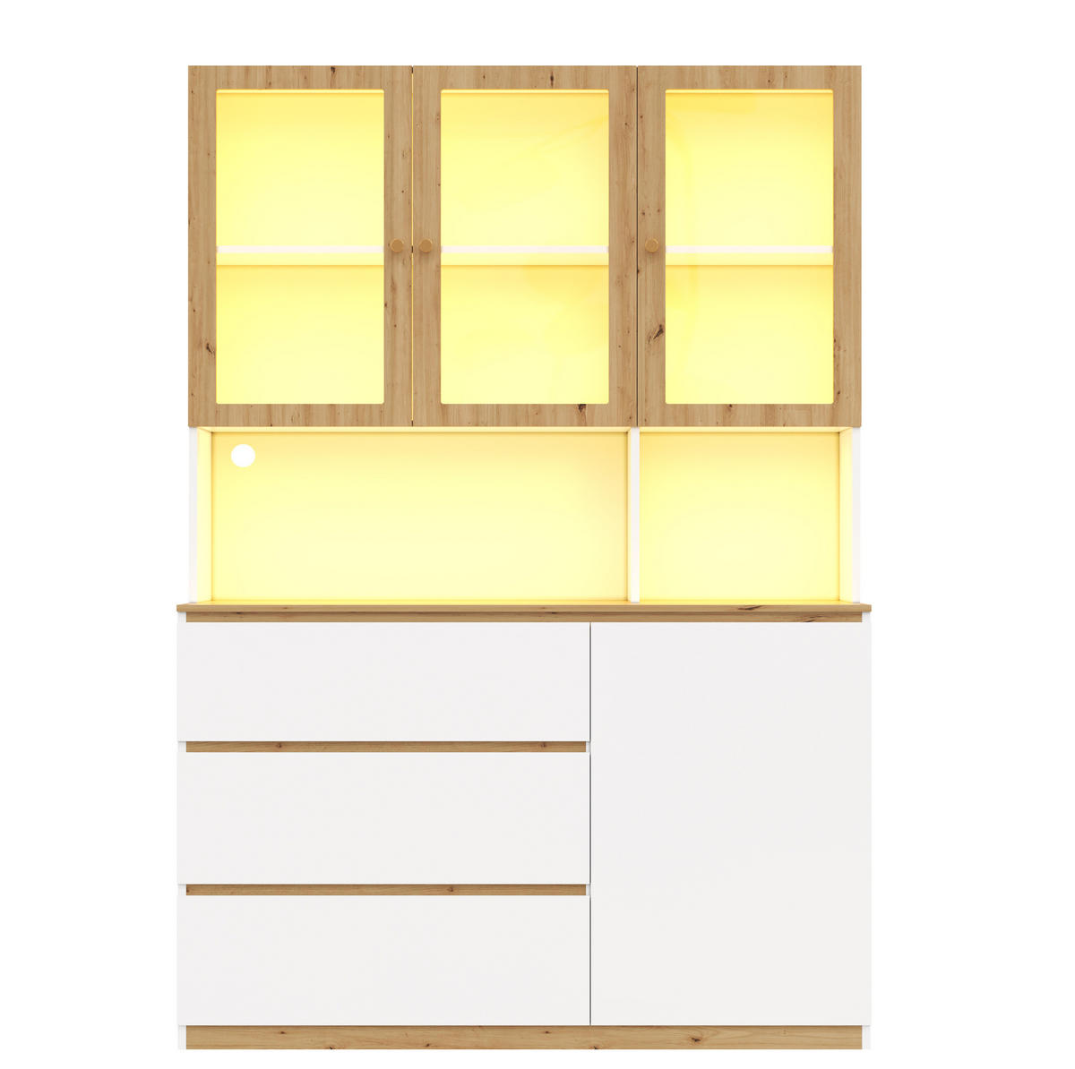 VITRINE aus MDF 120x200cm in Weiß mit LED-Beleuchtung - Weiß, Holzwerkstoff (120/200/24.5cm) - Modfu