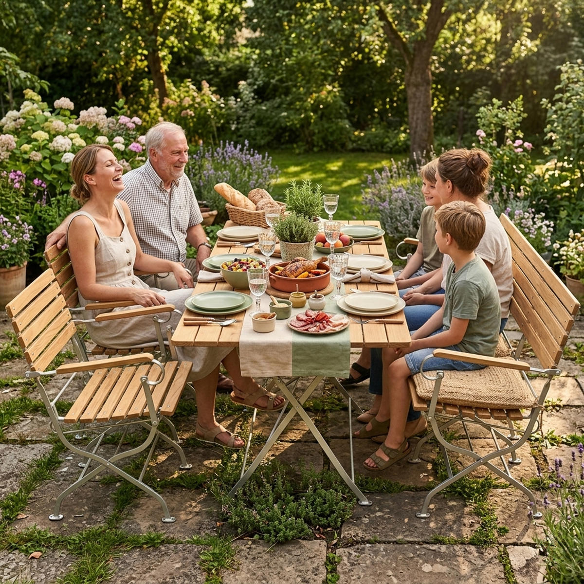 ESS-GRUPPE Townsville 5-teilig, Gartenmöbel Set - Flachstahl - Robinienholz - Gartenset Tisch und Stühle - hellgrau - Grau, Holz - TPFGarden