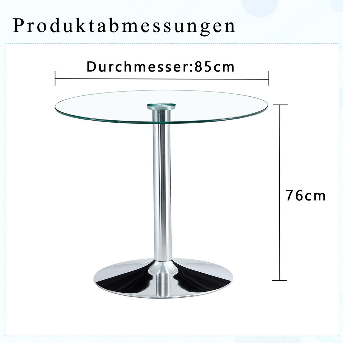 BARTISCH 85/85/76 cm Transparent Silber Glastisch mit Metallfuß - Silberfarben, Glas (85/85/76cm) - OKWISH