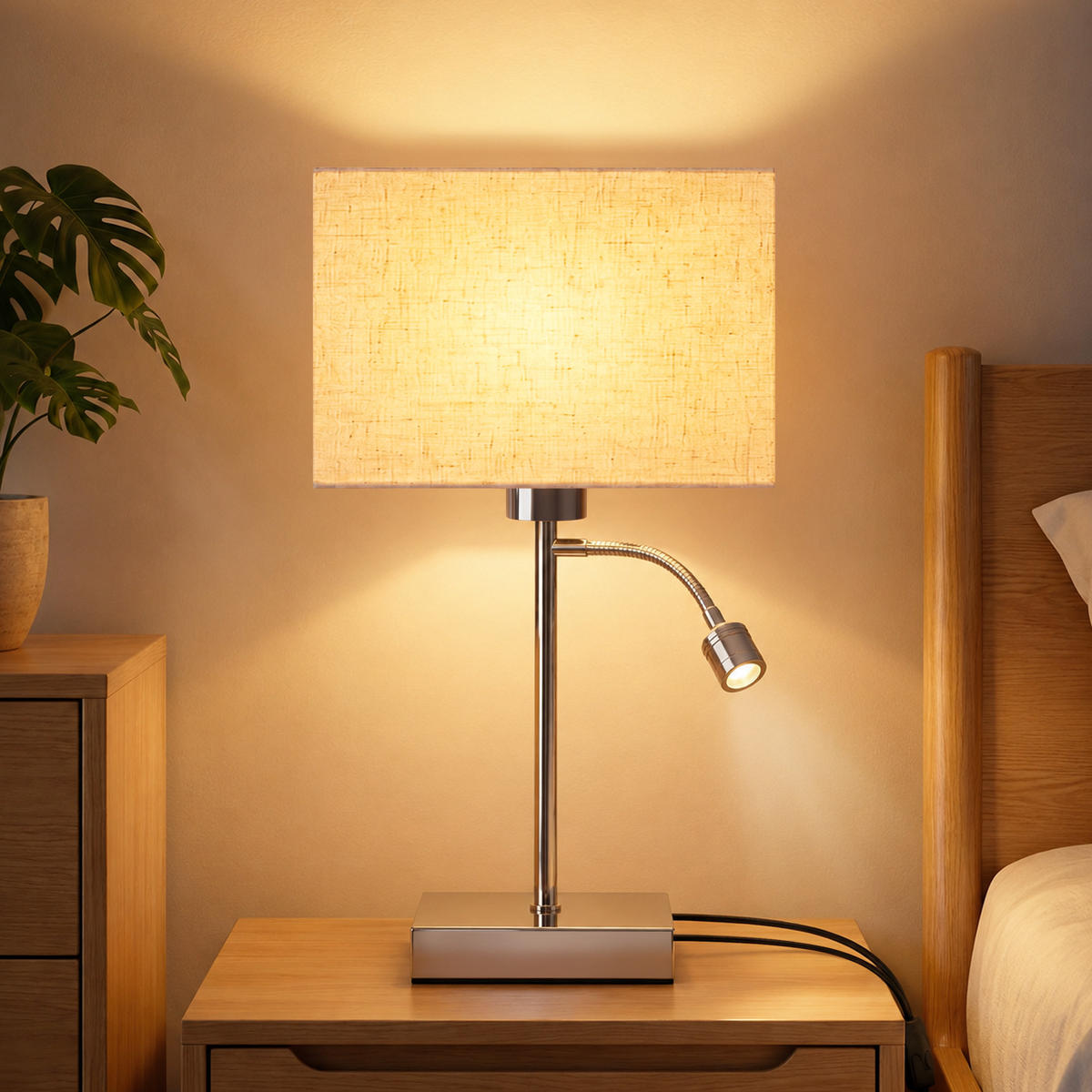 TISCHLAMPE Xylox 15/10/38 cm - Chromfarben/Braun, Textil/Metall (15/10/38cm) - ZMH