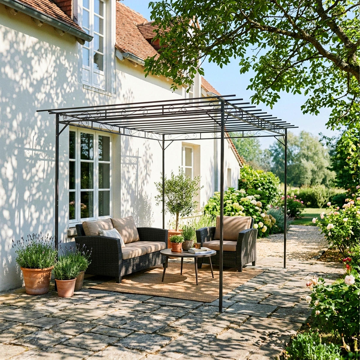 PERGOLA Svart pulverlackerat stål 215x320x190 cm - Svart, Metall (320/215/190cm) - Relaxdays