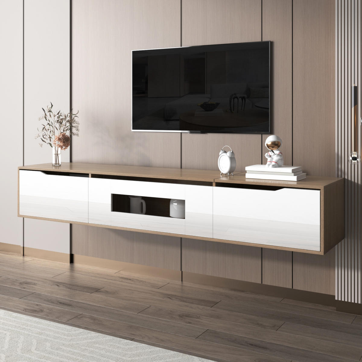 TV-SCHRANK Lowboard Hochglanz LED Holzoptik - Weiß, Holzwerkstoff (180/30/35cm) - Fortuna Lai