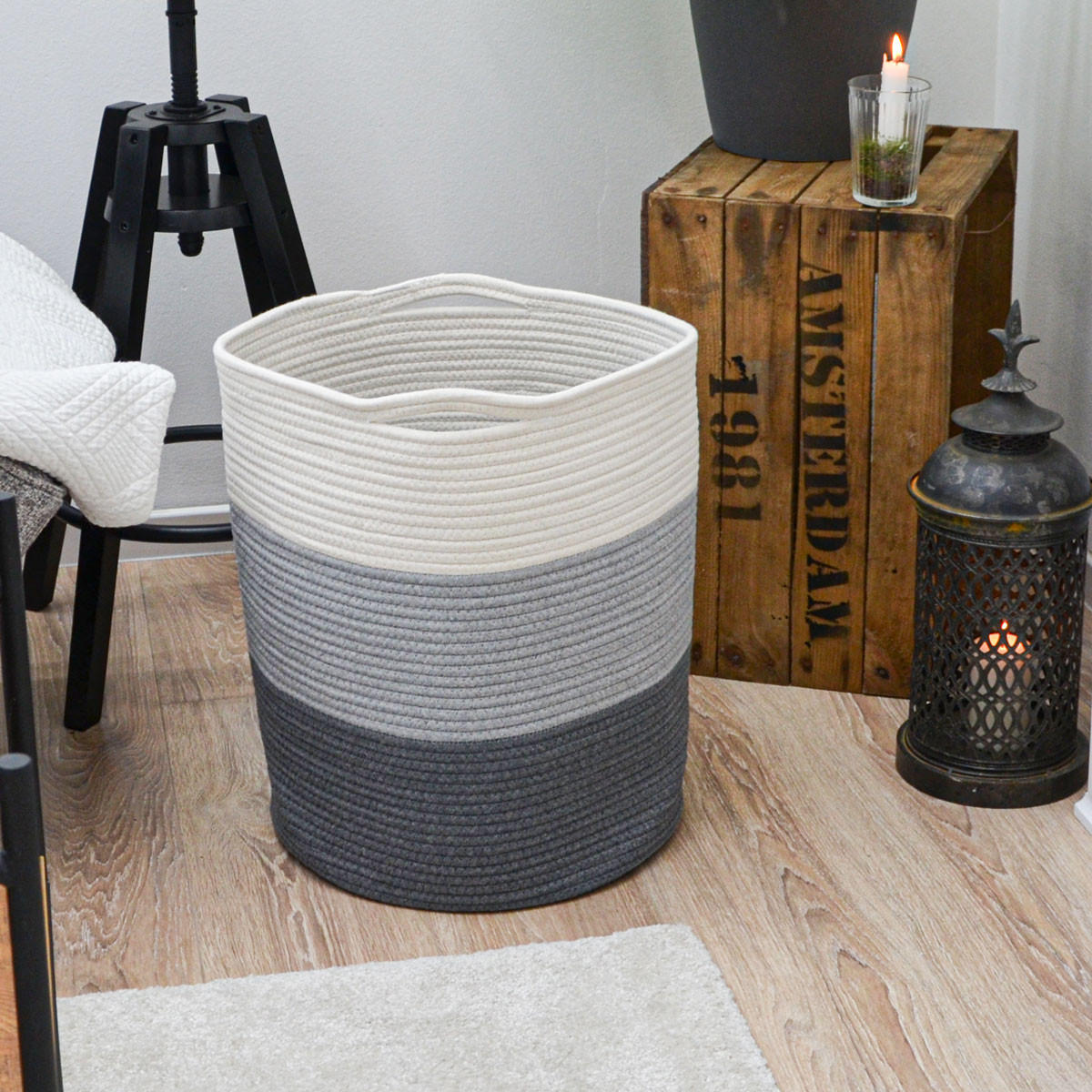 BAUMWOLL-WÄSCHEKORB 50 Liter Ø38x46 cm Grau - Grau, Textil (46/46/38cm) - Dunedesign