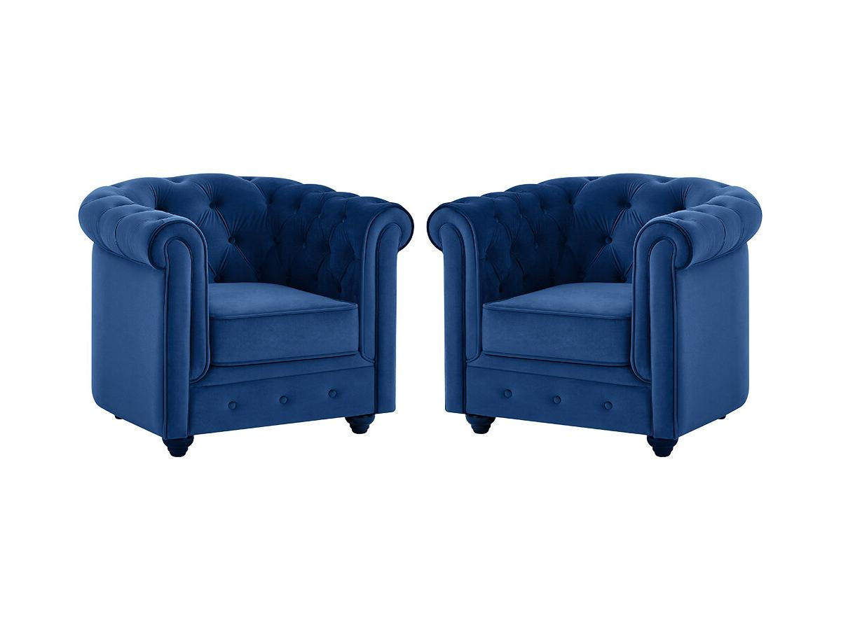 SESSEL 2er-Set - Samt - Dunkelblau - CHESTERFIELD - Blau, Textil (78/72/85cm) - Vente-Unique
