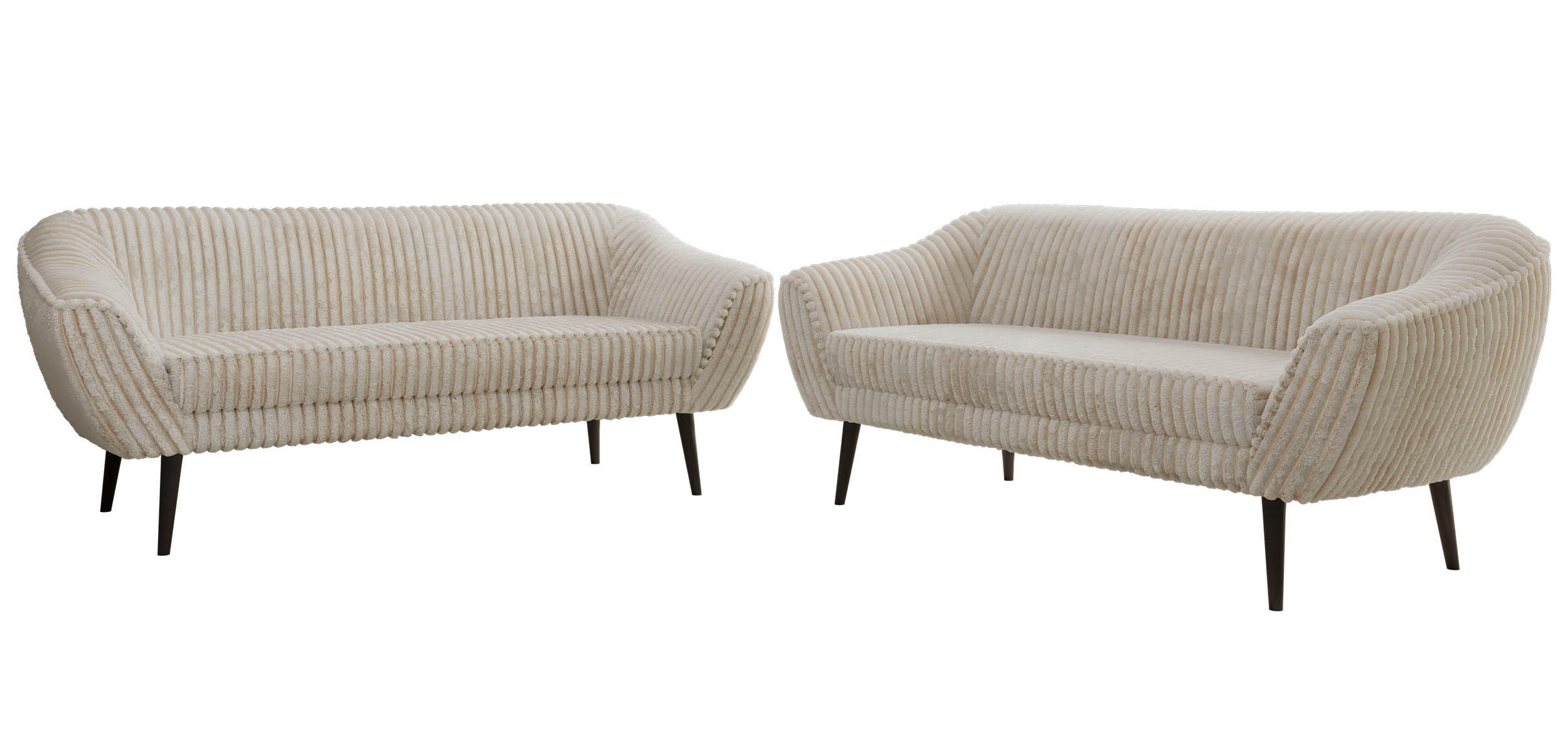 SITZGARNITUR PIRS 3+3 - Beige Cord - Schwarze Beine - Beige/Creme, Holzwerkstoff/Textil (180/75/74cm) - MKS