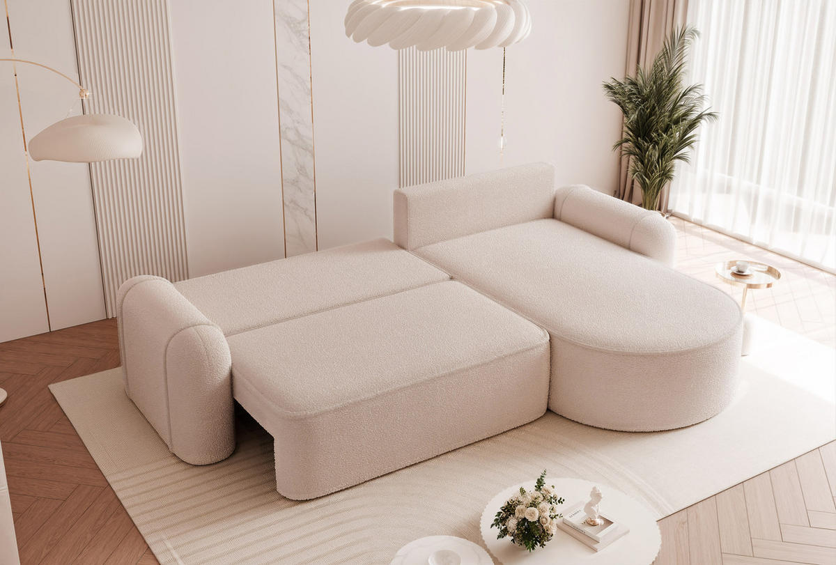 ECKSOFA SIGMA mit Schlaffunktion und Bettkasten, Stoff Beige - Beige, Textil (280/178cm) - Idohome