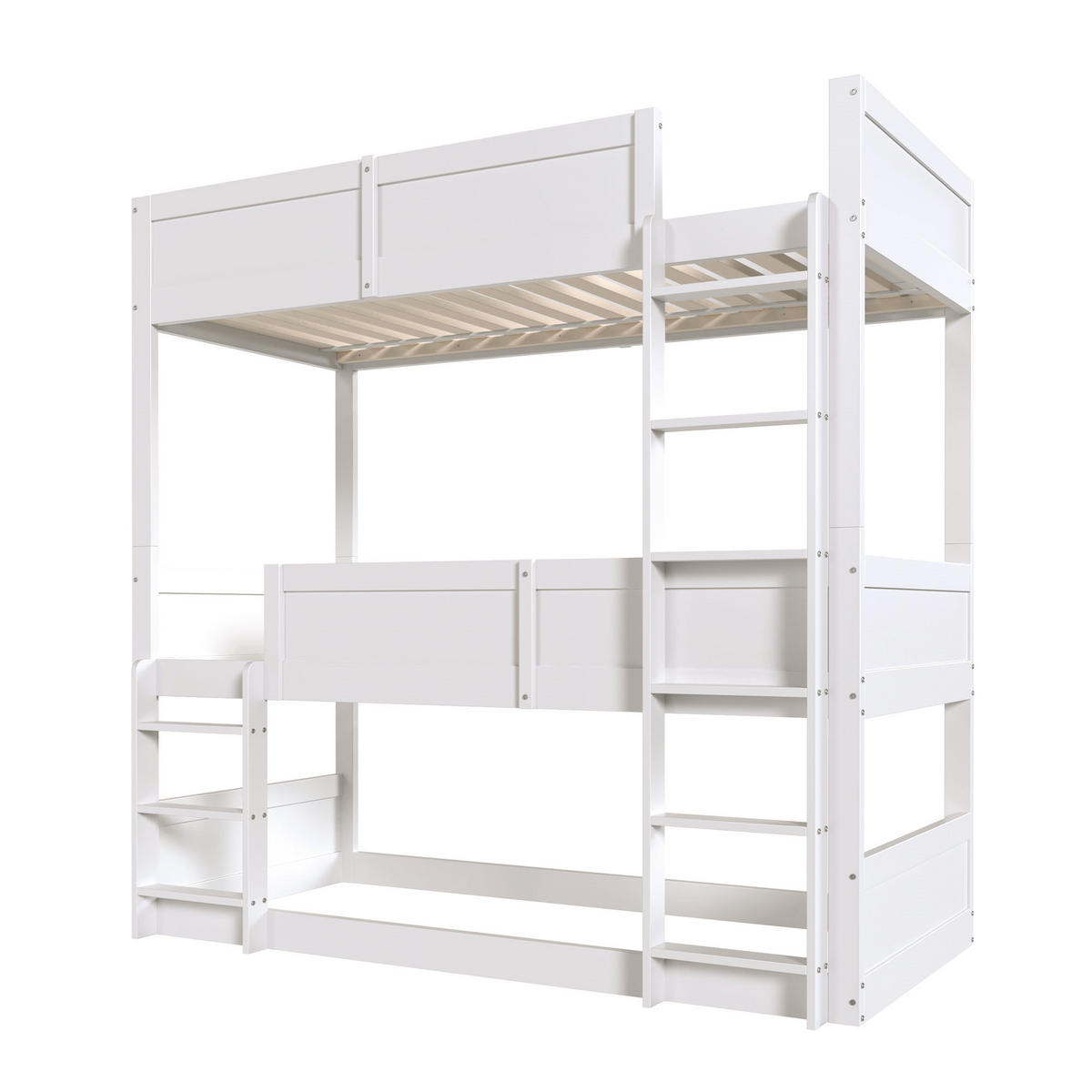 ETAGENBETT 90/200 cm Weiß aus Holz 3 Schlafplätze umbaubar mit hohem Rausfallschutz - Weiß, Holzwerkstoff (90/200cm) - OKWISH