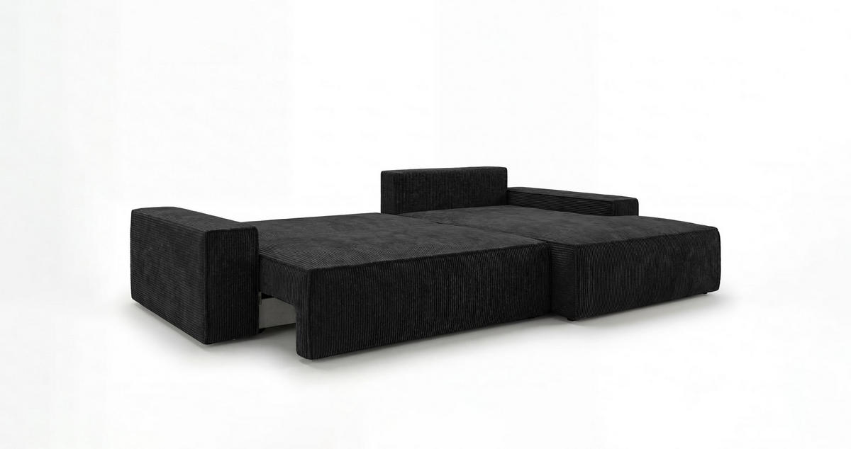 ECKSOFA VERONA rechts schwarz Cord Poso 135 - Schlaffunktion, Bettkasten - Schwarz, Textil (280/184cm) - Cornero