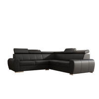 ECKSOFA APOLLO KN09, Eckcouch in L-Form mit Schlaffunktion, Farbe: Schwarz, Kunstleder, Ottomane Rechts - Dunkelgrau, Textil (255/255cm) - O-Sofa
