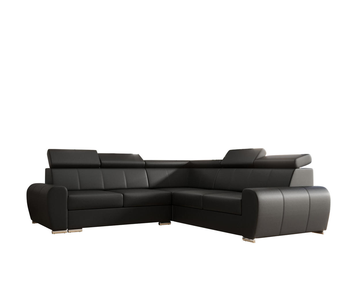 ECKSOFA APOLLO KN09, Eckcouch in L-Form mit Schlaffunktion, Farbe: Schwarz, Kunstleder, Ottomane Rechts - Dunkelgrau, Textil (255/255cm) - O-Sofa