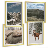 BILDER SET 4er Set - 50x50 cm & 40x60 cm Goldrahmen - Berge, Schnee, Hirsche, Waldlandschaft - Goldfarben, Kunststoff (50/50cm) - TULUP