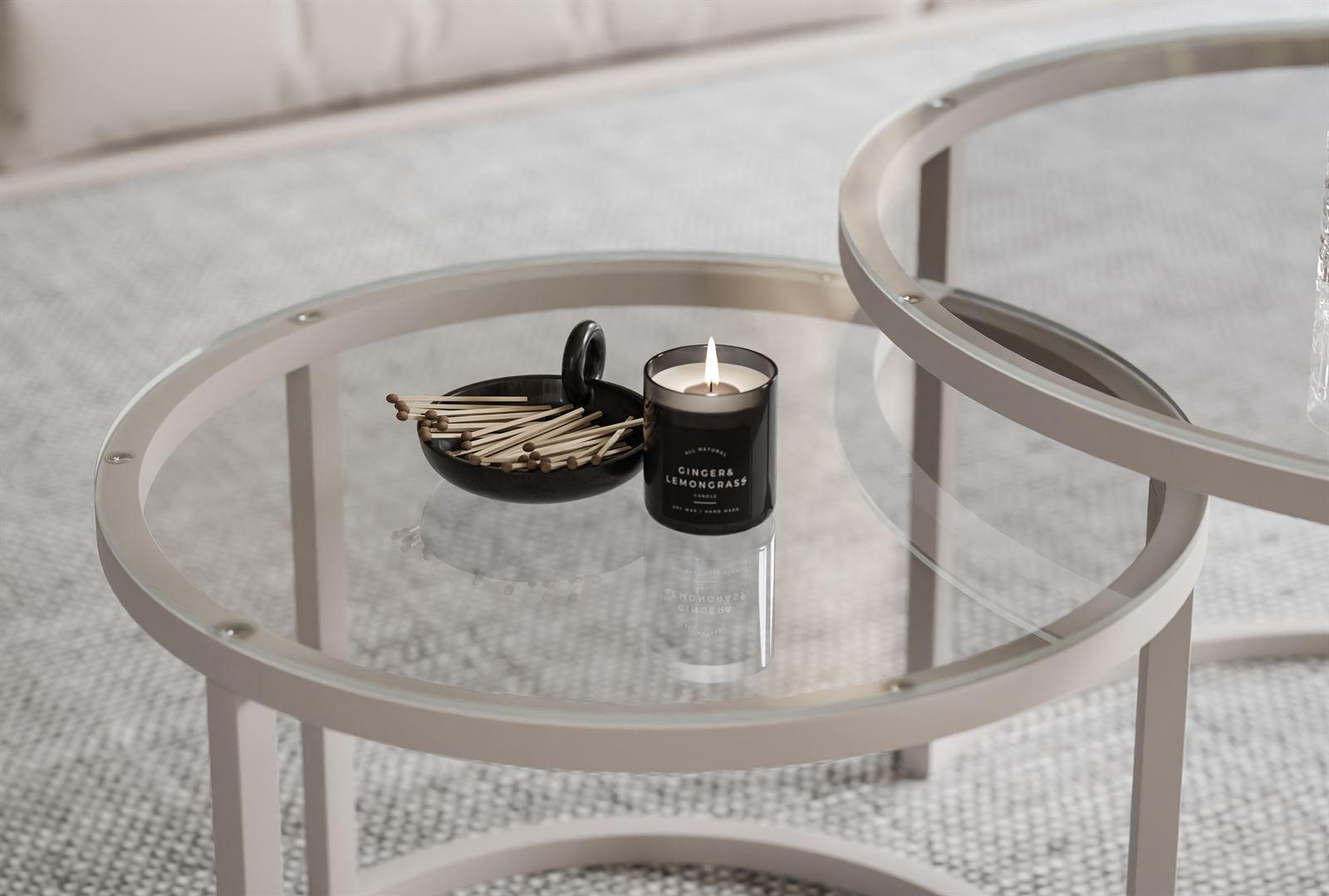 Thumbnail - Lookway Couchtisch, Kaschmir, Glas, Rund, 70x47x70 cm, Wohnzimmer, Wohnzimmertische, Couchtische