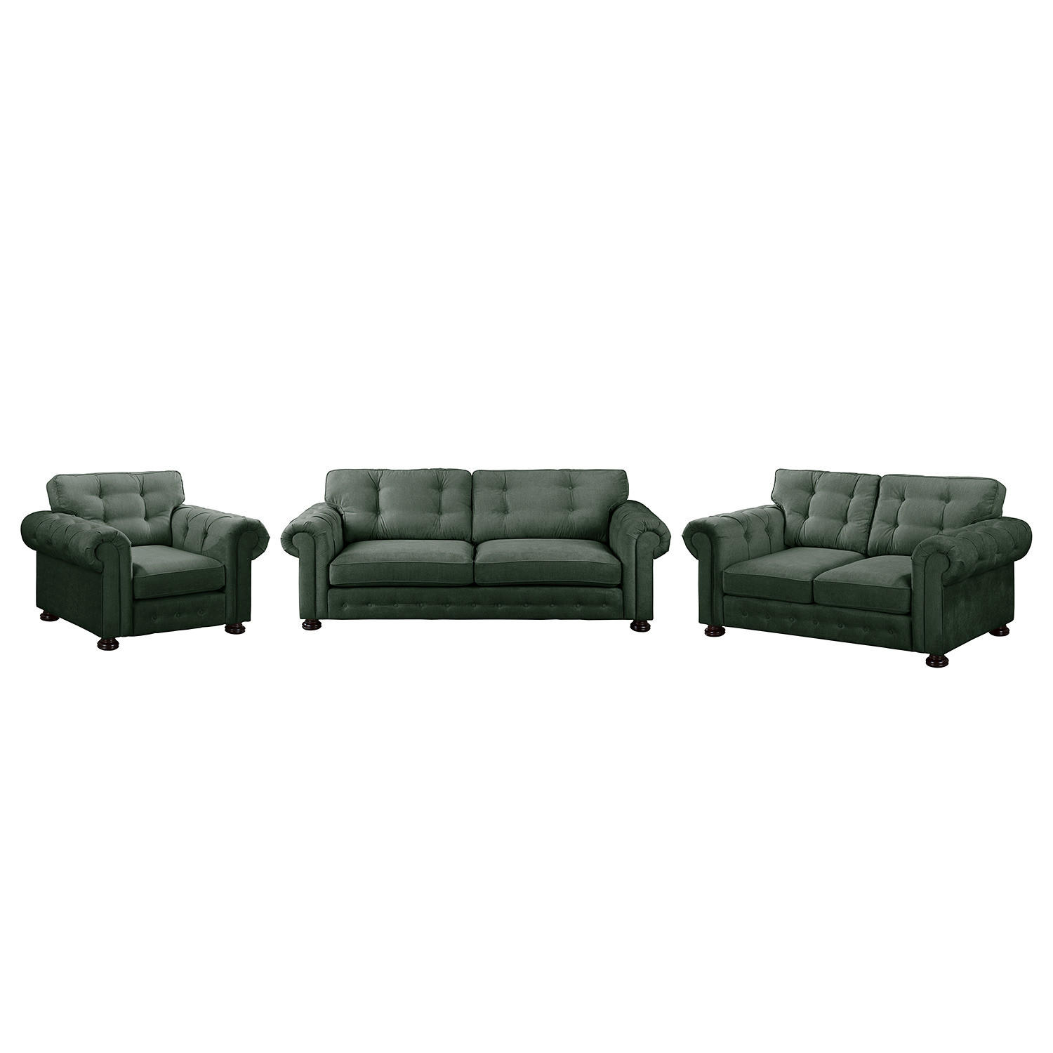 POLSTERGARNITUR (3-2-1) - Microfaser - Olivgrün, Holz/Textil (1/1/1cm) - home24