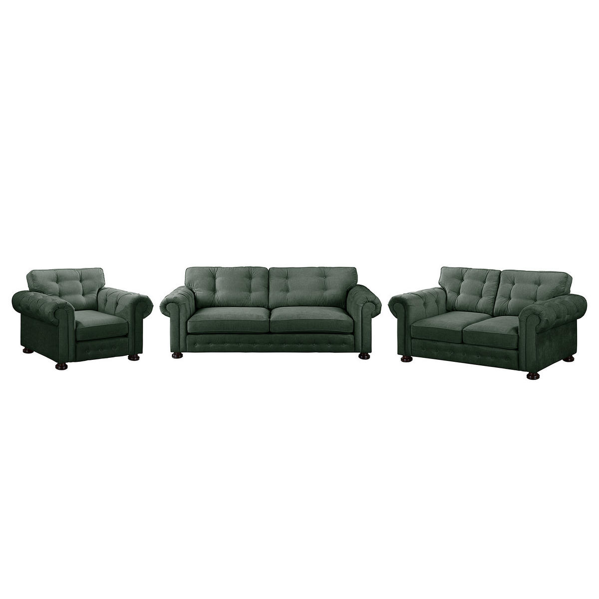 POLSTERGARNITUR (3-2-1) - Microfaser - Olivgrün, Holz/Textil (1/1/1cm) - home24