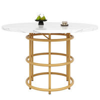 ESSTISCH Runder 100/100/76 cm gold mit Marmorplatte und Metallbeinen - Weiß, Holzwerkstoff (100/100/76cm) - OKWISH