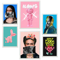 POSTER Set Mit 6 Iconica Frida Van Goght Monna Lisa Pop Art A3 & A4 Weißer Rahmen - Weiß, Papier (29/3cm) - Nacnic
