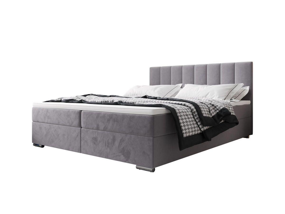 BOXBETT ZILANO 2 mit Matratze H3 und Topper 160x200 Itaka 50 - Hellgrau, Holz/Textil (160/200cm) - Bedante