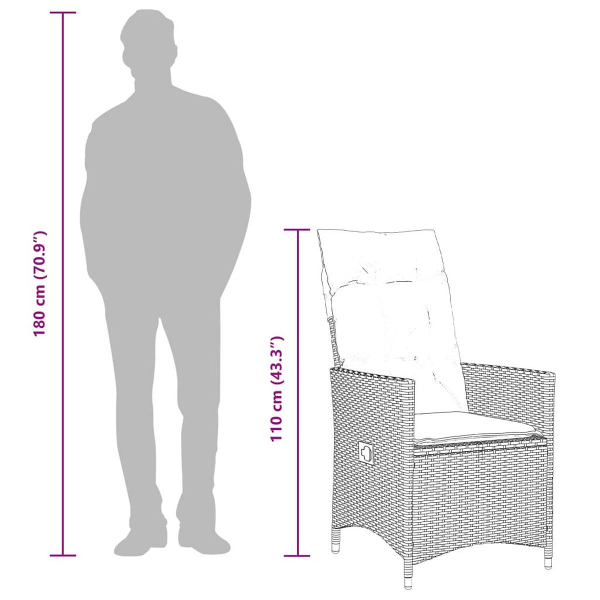 GARTENSESSEL Verstellbar Mit Kissen Braun Poly Rattan - Braun, Kunststoff (59/110/56cm) - vidaXL