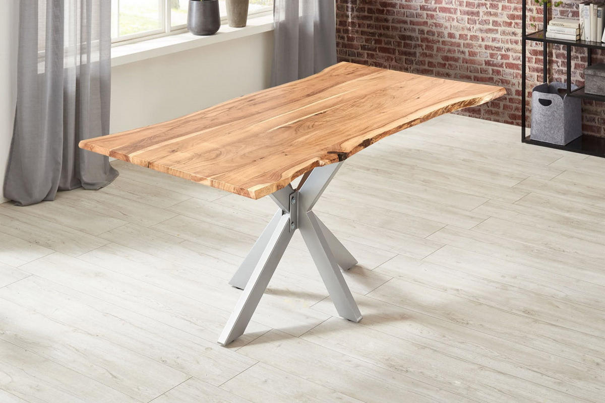 ESSTISCH HELENE - Beige/Silberfarben, Holz/Metall (80/120/77cm) - SAM