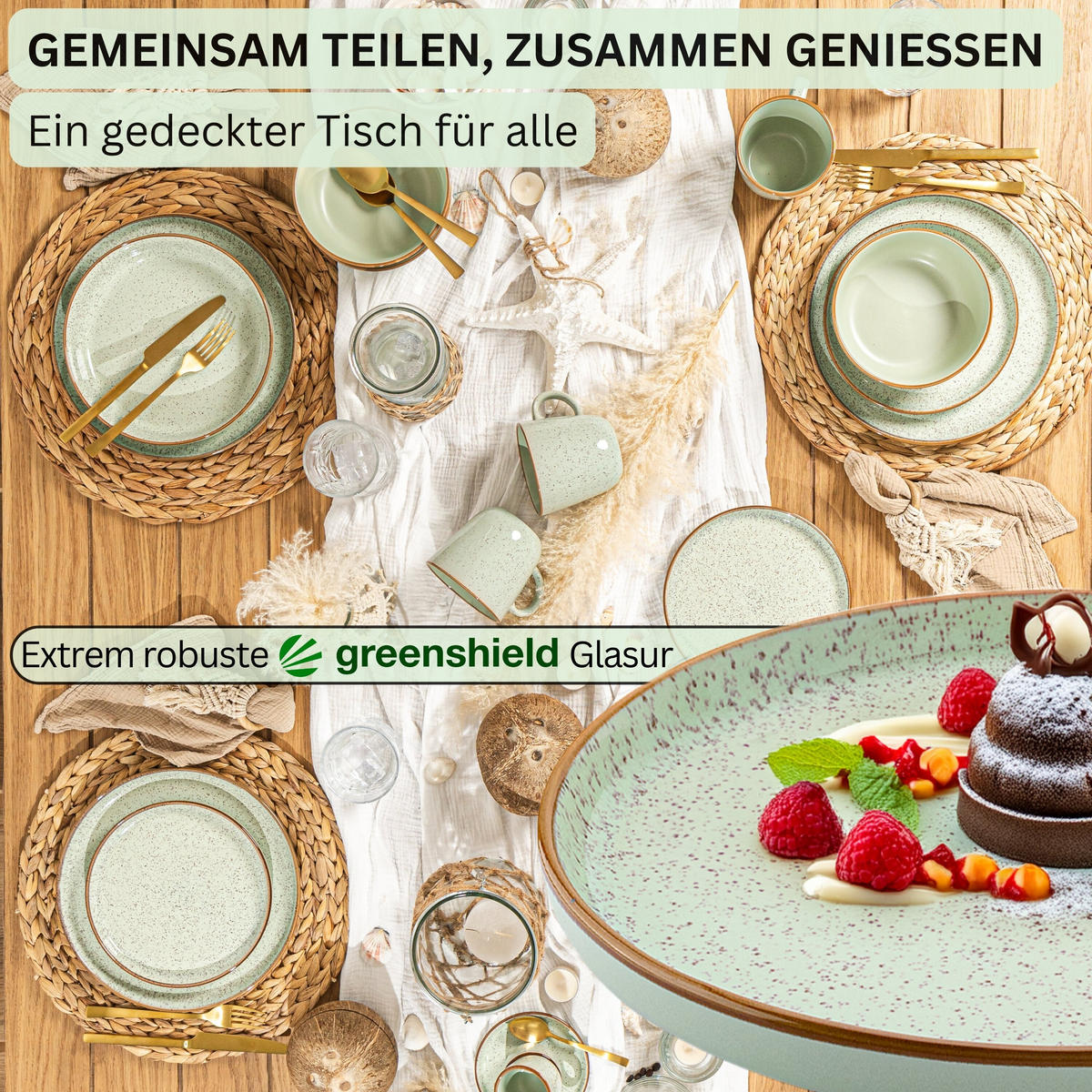 DESSERTTELLER SET RIO MINZE - 4 teilig aus Steingut - Grün, Keramik (13cm) - Sänger