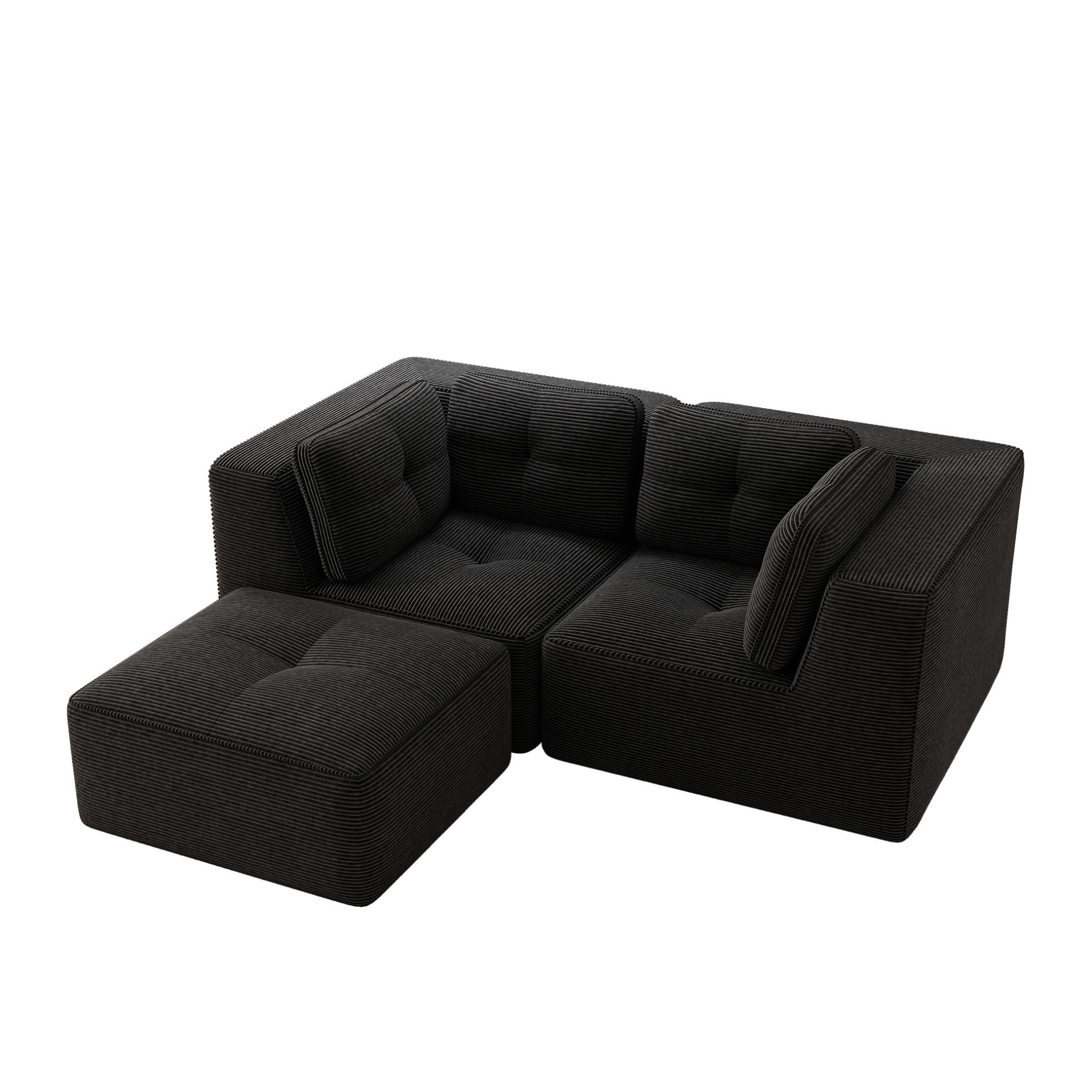 ECKSOFA 208/177/69 cm schwarz aus Cord mit modularem Design und beweglichem Hocker - Schwarz, Textil (177/208cm) - OKWISH