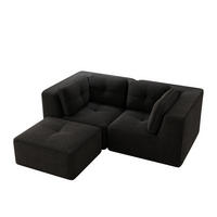 ECKSOFA 208/177/69 cm schwarz aus Cord mit modularem Design und beweglichem Hocker - Schwarz, Textil (177/208cm) - OKWISH