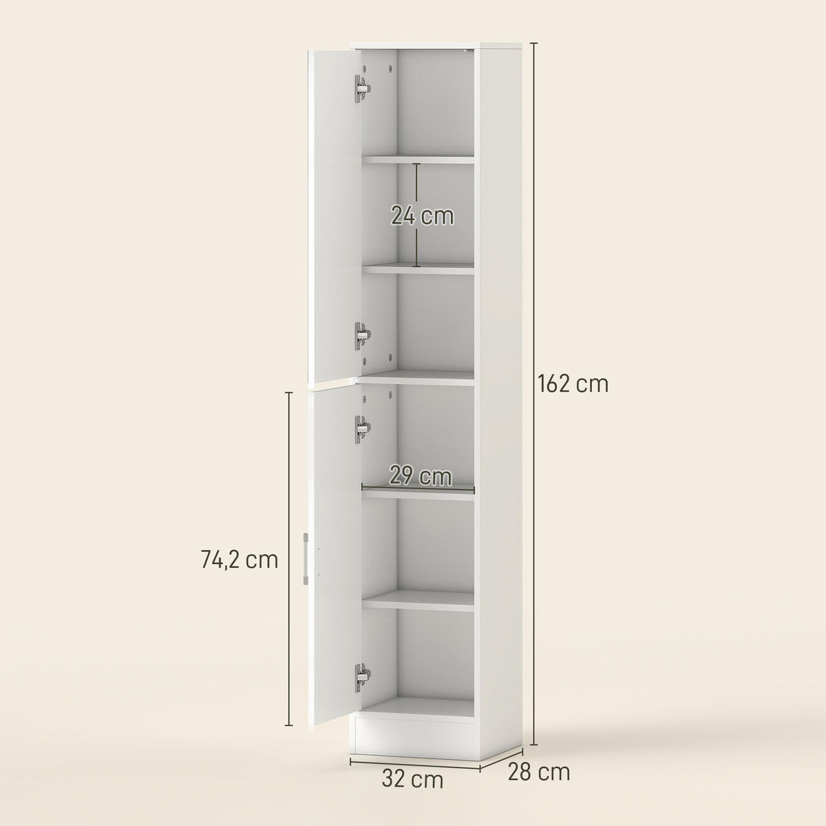 HOCHSCHRANK DE-12532 mit spiegel 32/28/162 cm Weiß - Weiß, Holzwerkstoff (28/162/32cm) - ComfortXL