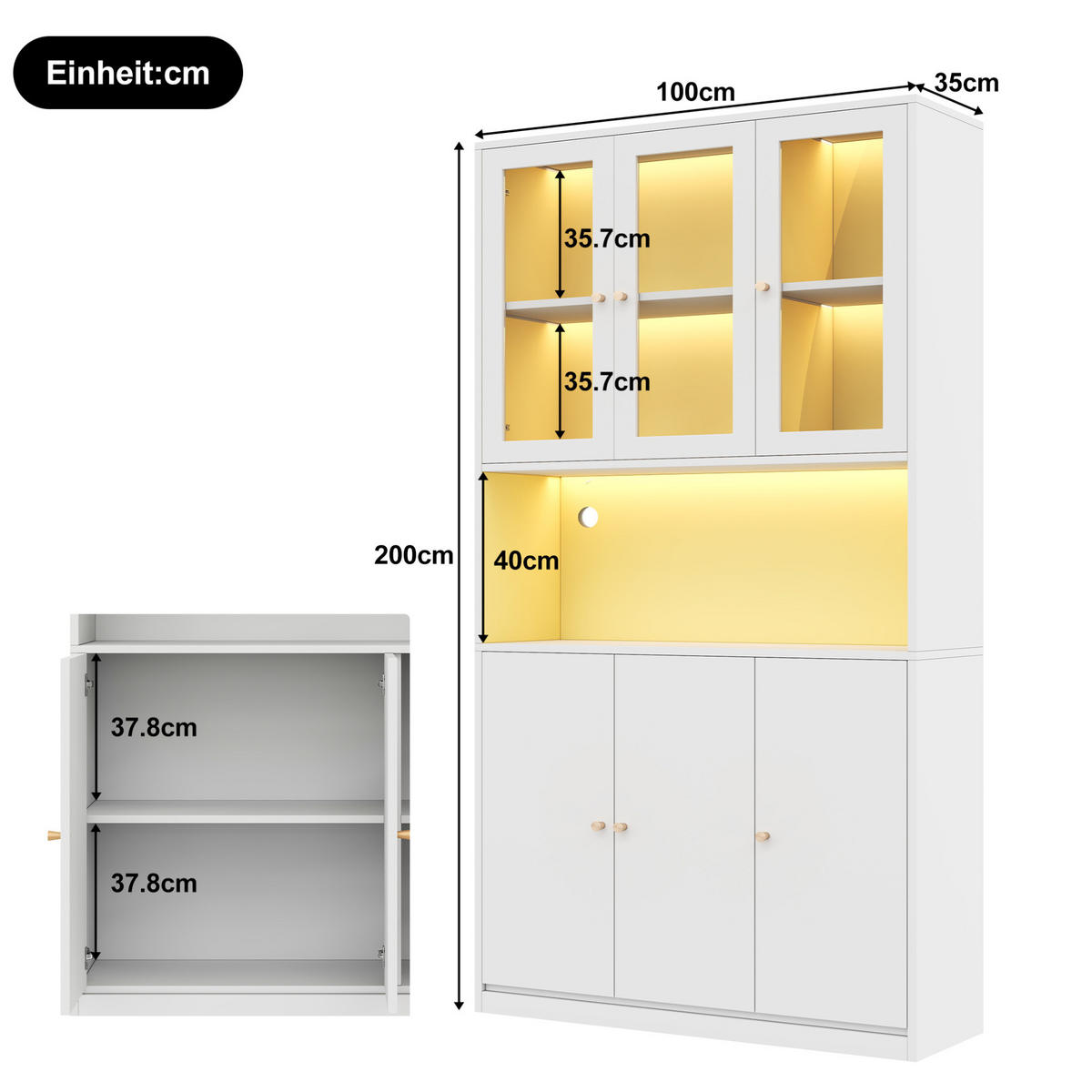 VITRINE 100/35/200 cm aus MDF mit Glasvitrine und LED-Beleuchtung Weiß - Weiß, Holzwerkstoff (100/200/35cm) - Modenvie