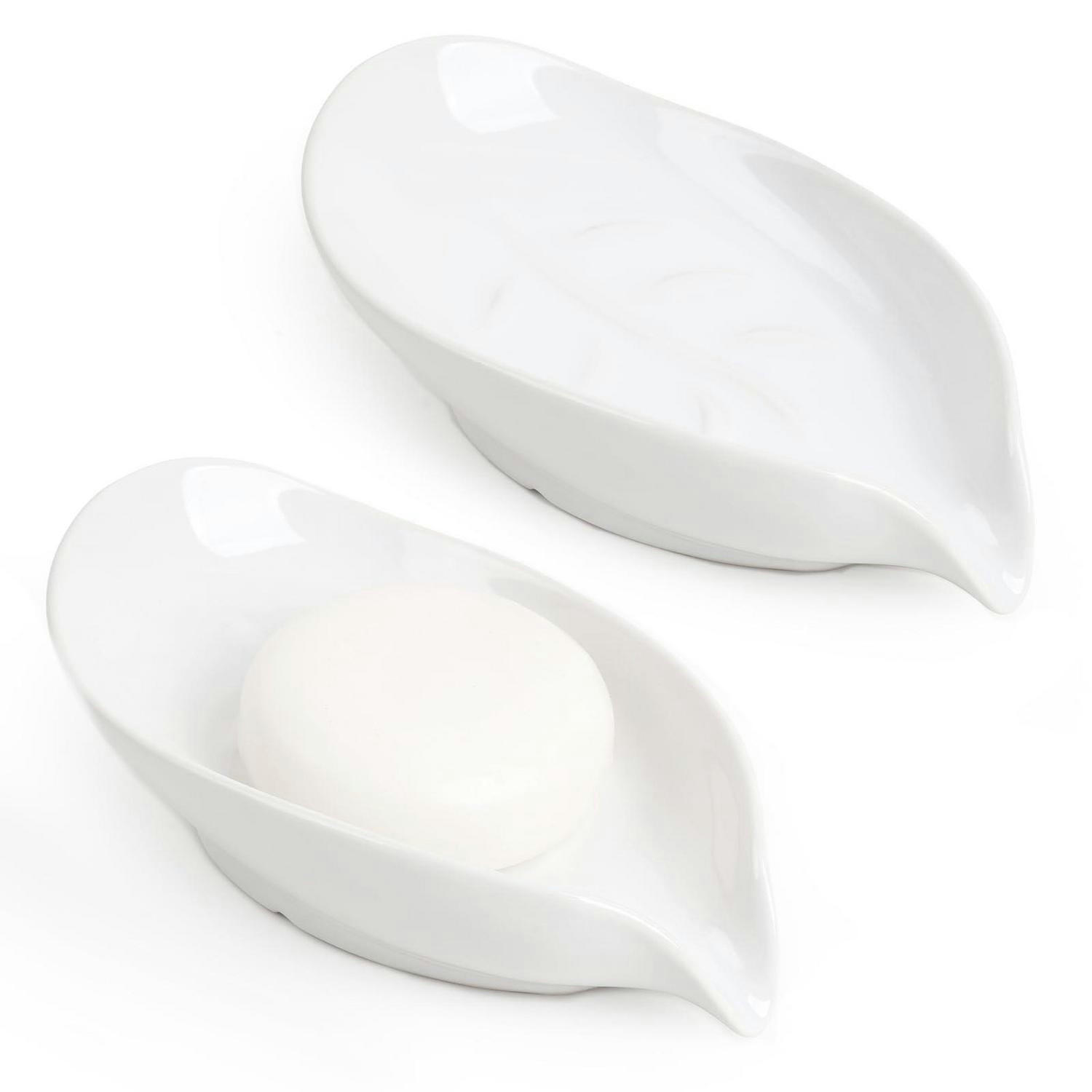 SEIFENSCHALE 2er-Set Blattform Weiß Porzellan - Weiß, Keramik (8.5/1.5/13.5cm)