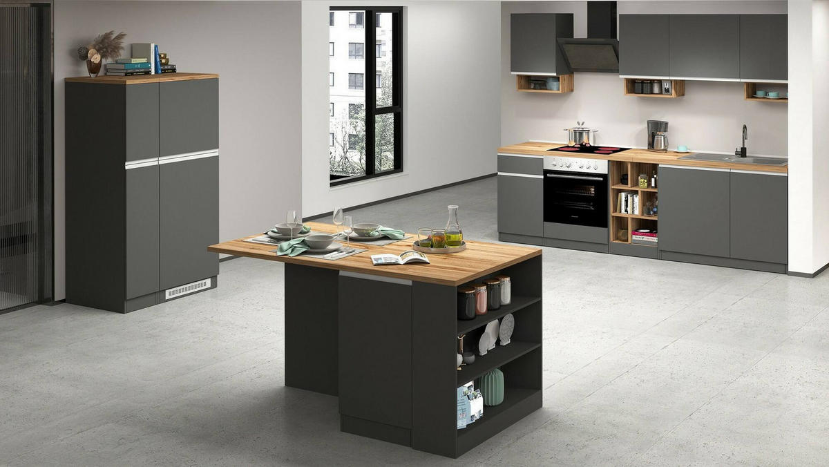 KÜCHENSCHRANK Anthrazit, Eiche 60/30/165 cm - Eichefarben/Anthrazit, Holzwerkstoff (30/165/60cm) - DMORA