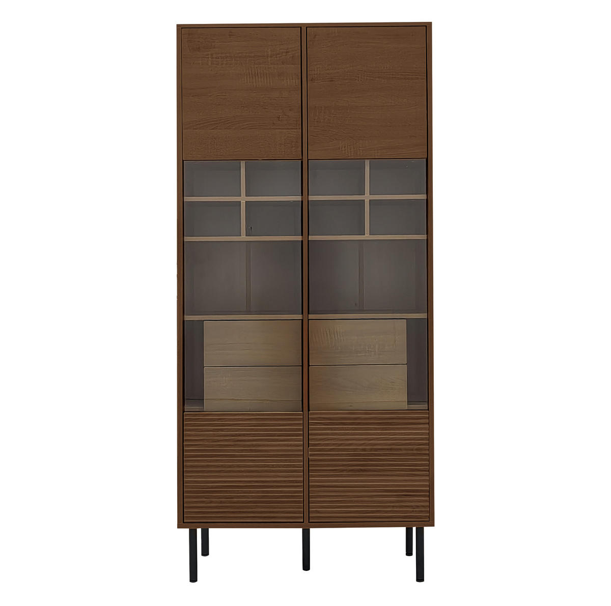 VITRINENSCHRANK aus MDF mit Glasfront und 4 Schubladen Nussbaumfarben - Walnussfarben, Holzwerkstoff (75.5/164.5/35cm) - Modenvie