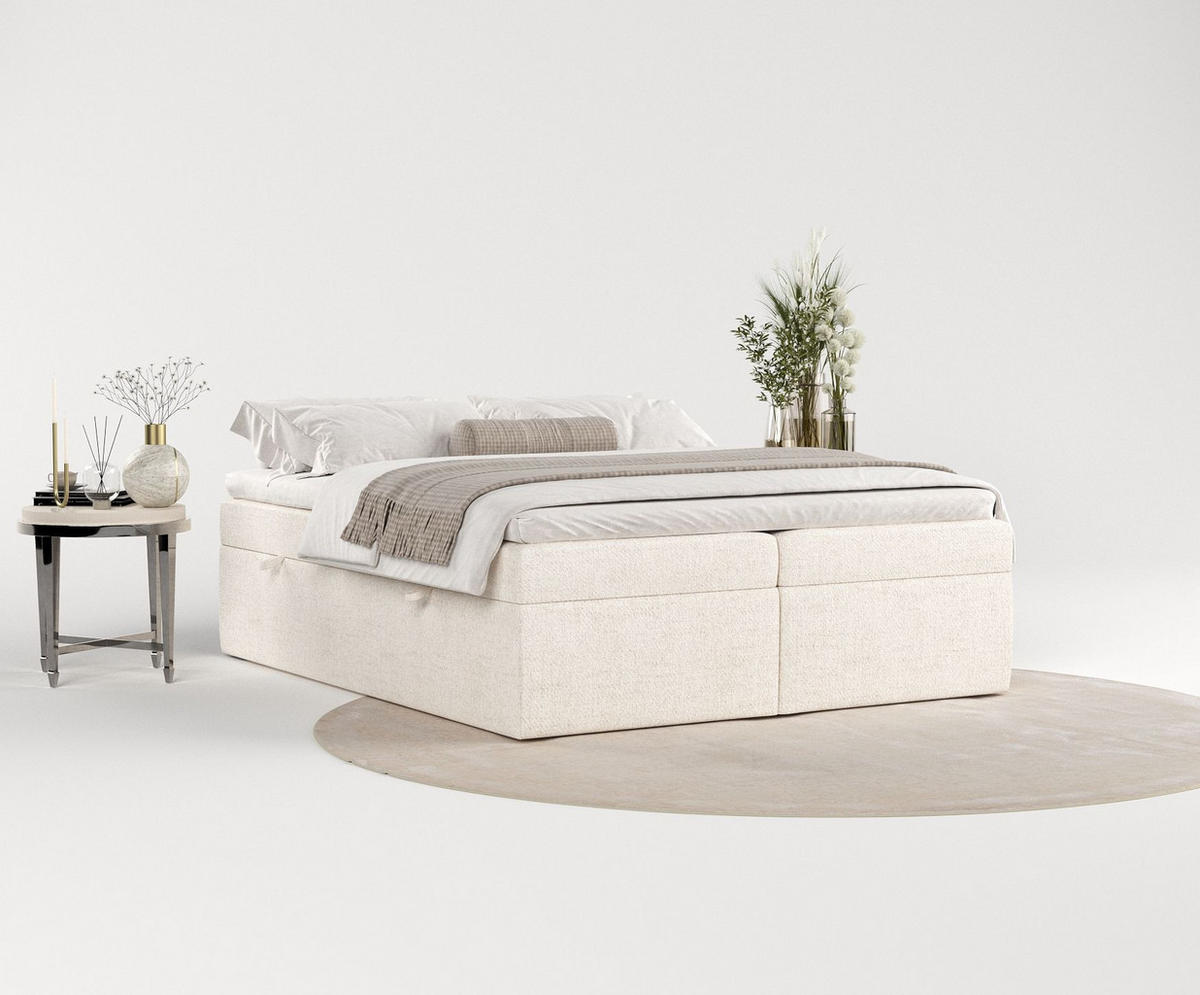 BOXBETT Lennon Creme 180/200 cm im Webstoff - Creme/Schwarz, Holz/Holzwerkstoff (180/200cm) - Maison de Reve