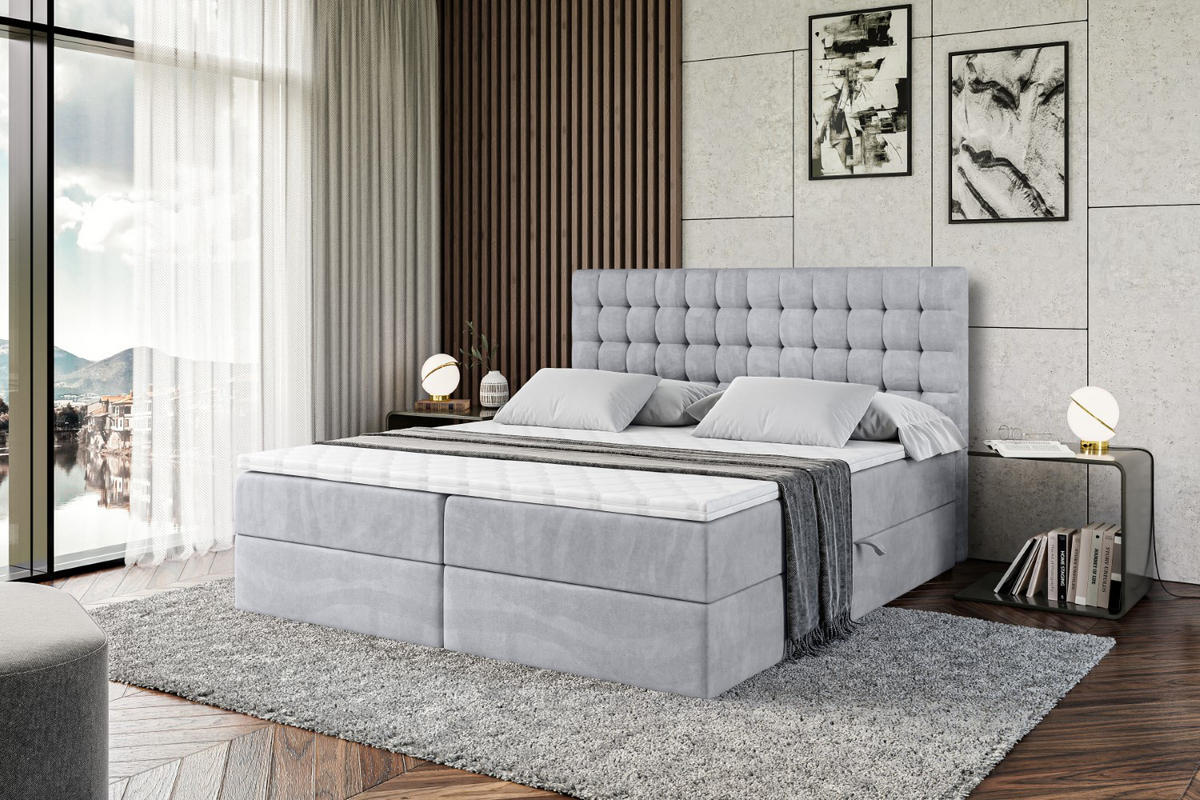 BOXBETT mit H3-Matratze und Lattenrost - VIONE - 140x200 Hellgrau - Hellgrau, Holzwerkstoff (140/200cm) - ALTDECOR